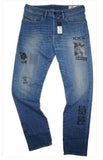 DIESEL BUSTER-P 087AW Men's Jeans W32 L32 Blue Slim Tapered Graphic Cotton Denim