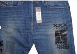 DIESEL BUSTER-P 087AW Men's Jeans W32 L32 Blue Slim Tapered Graphic Cotton Denim