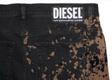 DIESEL D-AMNY-Y 009KQ Men’s Black Skinny Jeans Brown Splatter W36 L34