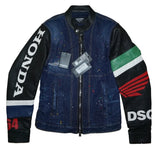 DSQUARED2 x Honda Men's Denim Jacket Black Leather Sleeves IT46 S71AN0451
