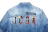 DSQUARED2 Boxy Jean Jacket Men's IT 52 Blue Distressed Denim ICON Back S79AM0048