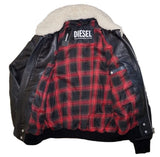 DIESEL L-STEPHEN Men's Black Leather Bomber Aviator Jacket Size S Authentic