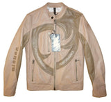 BLAUER USA AYDEN TWO-TONE LEATHER JACKET MEN'S SIZE S TAN BEIGE BIKER AUTHENTIC