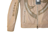 BLAUER USA AYDEN TWO-TONE LEATHER JACKET MEN'S SIZE S TAN BEIGE BIKER AUTHENTIC