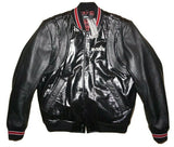 DIESEL L-BILLY Leather Jacket Men’s Size L Black Glossy Varsity Bomber