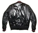 DIESEL L-BILLY Leather Jacket Men’s Size L Black Glossy Varsity Bomber